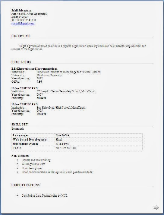 Download sample resume for freshers pdf